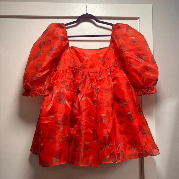 Selkie Red Strawberry Puff Dress L - Picture 5 of 10